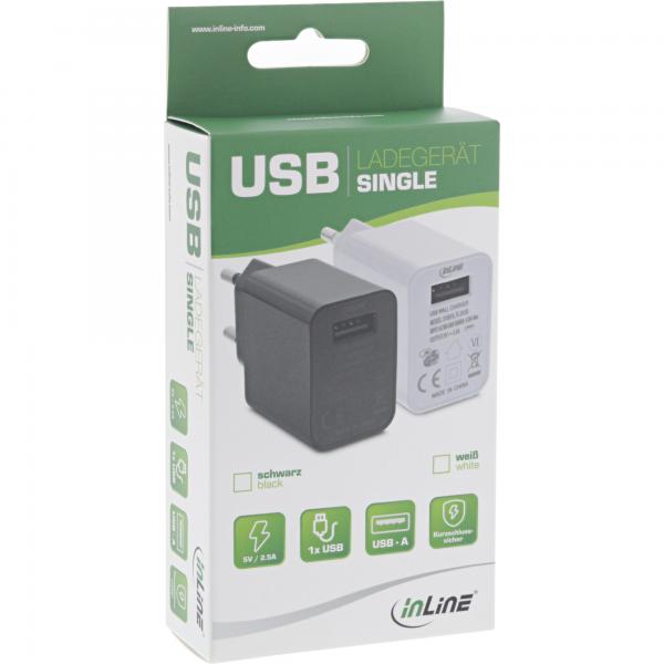 Inline Usb Ladegerät Single - Netzteil - 100-240v Zu 5v/2,5a - Schwarz