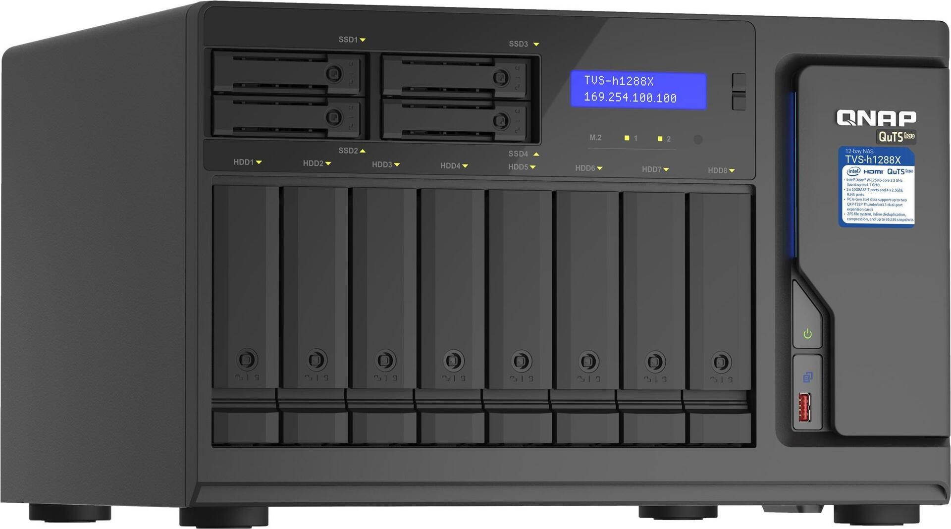 Qnap TvS-H1288x - NaS-Server - 12 Schächte - Sata 6gb/s - Raid 0, 1, 5, 6, 10, 50, Jbod, 5 Hot Spare, 6 Hot Spare, 60, 10-HoT-Spare, Raid Tp - Ram 16
