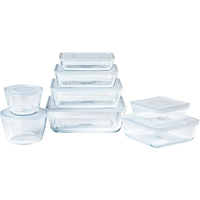 Set Di 8 Contenitori Per Alimenti - Pyrex - Cook & Freeze - Vetro - Rettangolari - Coperchio Speciale Per Congelatore