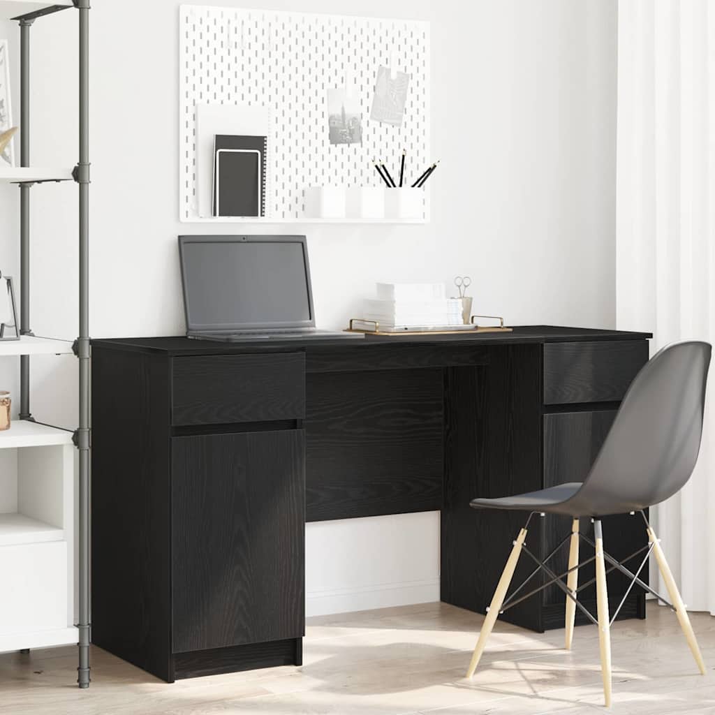 vidaXL Bureau avec porte Chêne noir 140 x 49 x 76 cm Bois d'ingénierie