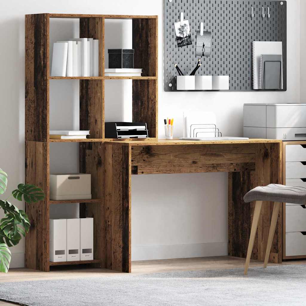 vidaXL Escritorio con estante Madera envejecida 138,5 x 55 x 143 cm