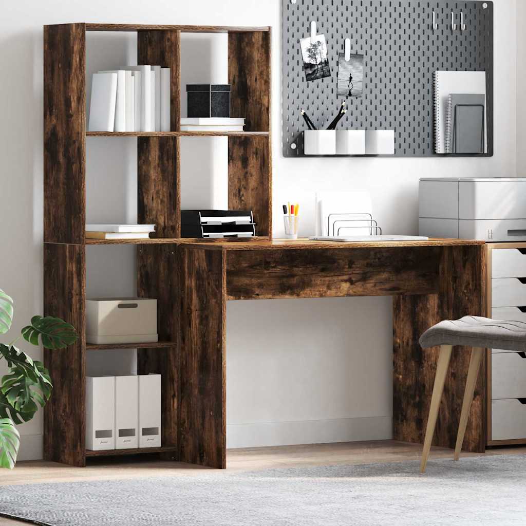 vidaXL Escritorio con estante Roble ahumado 138,5 x 55 x 143 cm