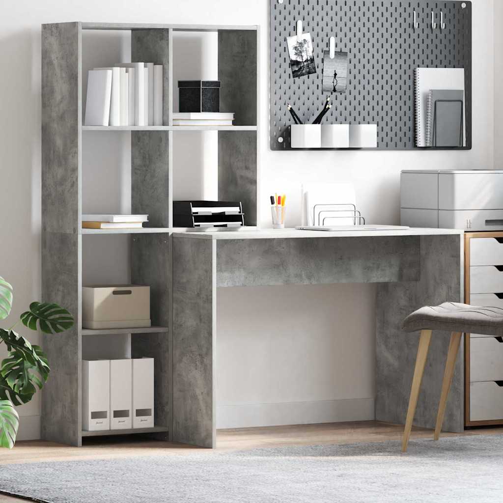 vidaXL Bureau Gris béton 138,5 x 55 x 143 cm Bois d'ingénierie