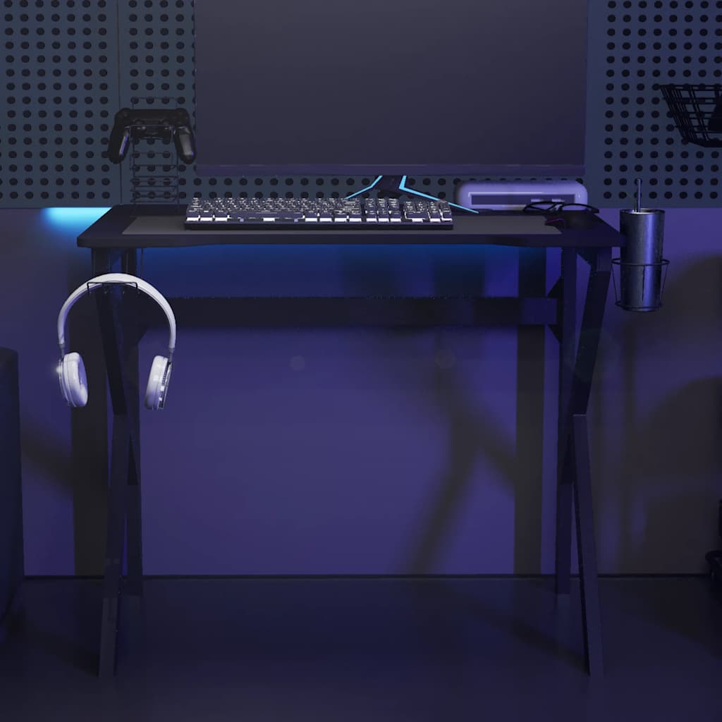 vidaXL Bureau de jeu avec pieds en forme de K Noir 90x60x75 cm