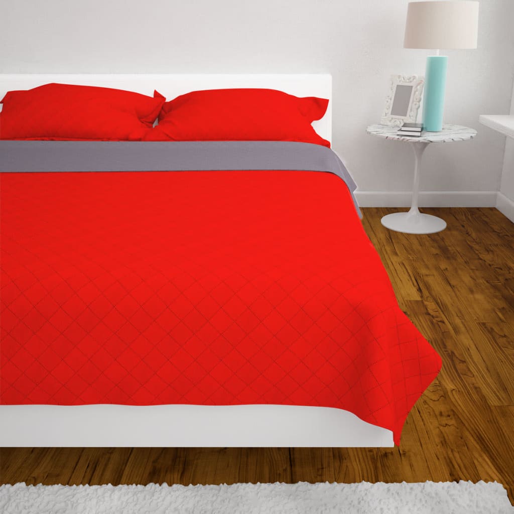 vidaXL Zweiseitige Tagesdecke Gesteppt Rot und Grau 220x240 cm - Image 4