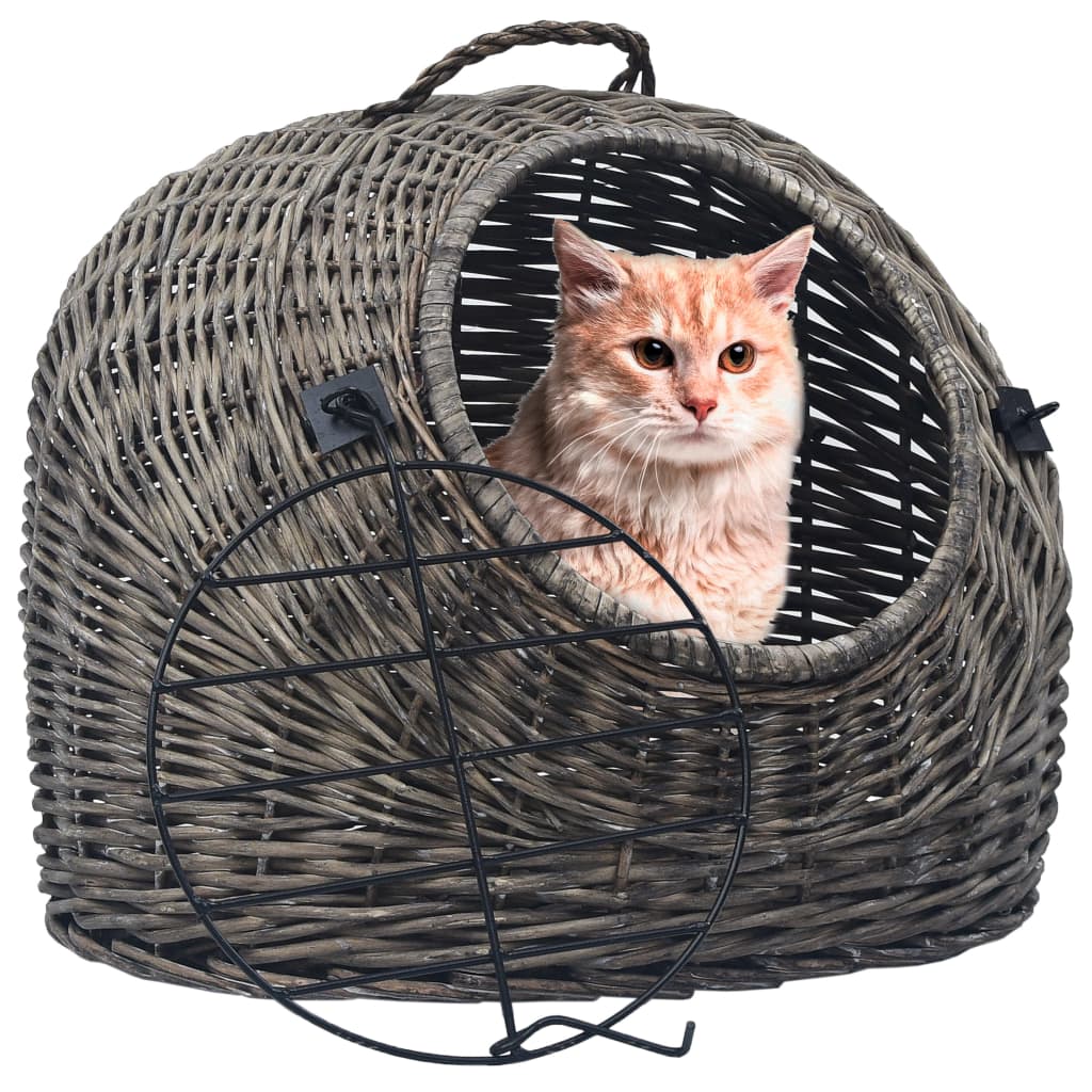vidaXL Katzen-Transportkorb Grau 60x45x45 cm Natürliche Weide
