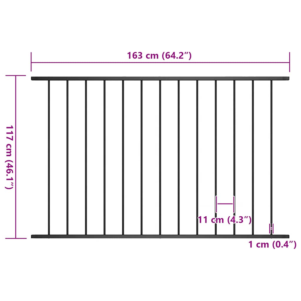 vidaXL Zaunelement Pulverbeschichteter Stahl 1,63x1,25 m Schwarz - Image 4
