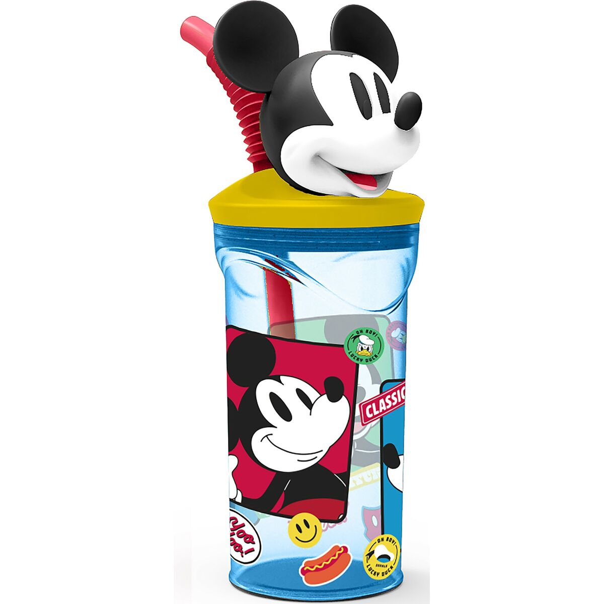Bicchiere con Cannuccia Mickey Mouse CZ11336 3D Azzurro