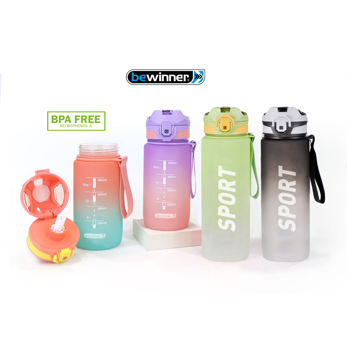 Bottiglia d'acqua Bewinner Multicolore 600 ml 7,4 x 7,4 x 19 cm (12 Unità) - Image 6