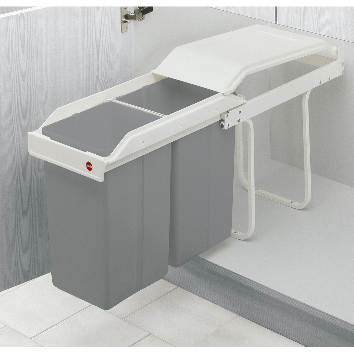 Secchio della spazzatura Hailo Multi-Box duo L Bianco Grigio Crema Acciaio Plastica 2 cassetti 14 L Integrabile/Da incasso (2 Un - Image 5