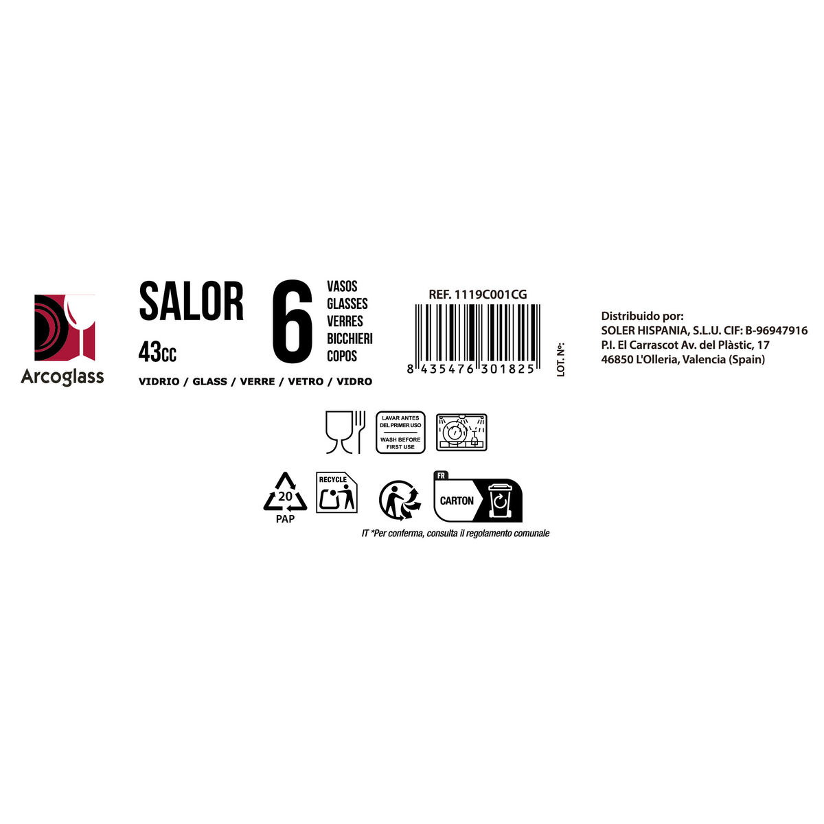 Set di Bicchierini da Chicchetto La Mediterránea Salor 6 Pezzi (12 Unità)