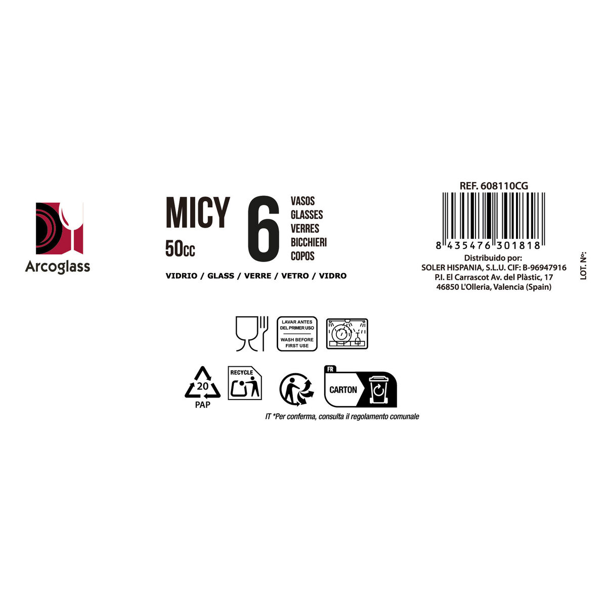 Set di Bicchierini da Chicchetto La Mediterránea Micy 6 Pezzi (36 Unità)