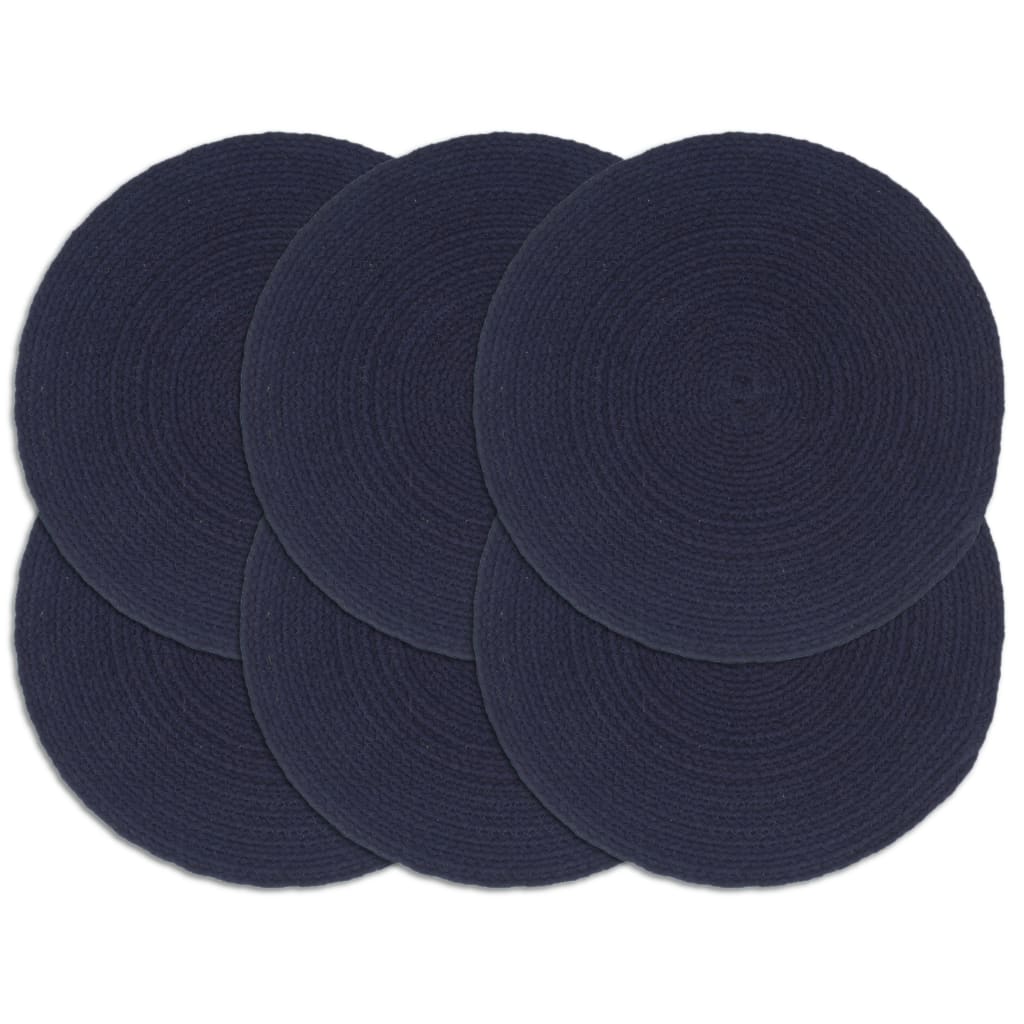 vidaXL Napperons 6 pcs Bleu marine Plain 38 cm Rond Coton