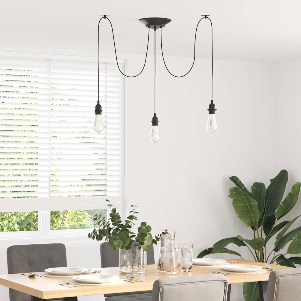 VidaXL Lampe suspendue avec 3 porte-lampes E27 noir métal - Image 3