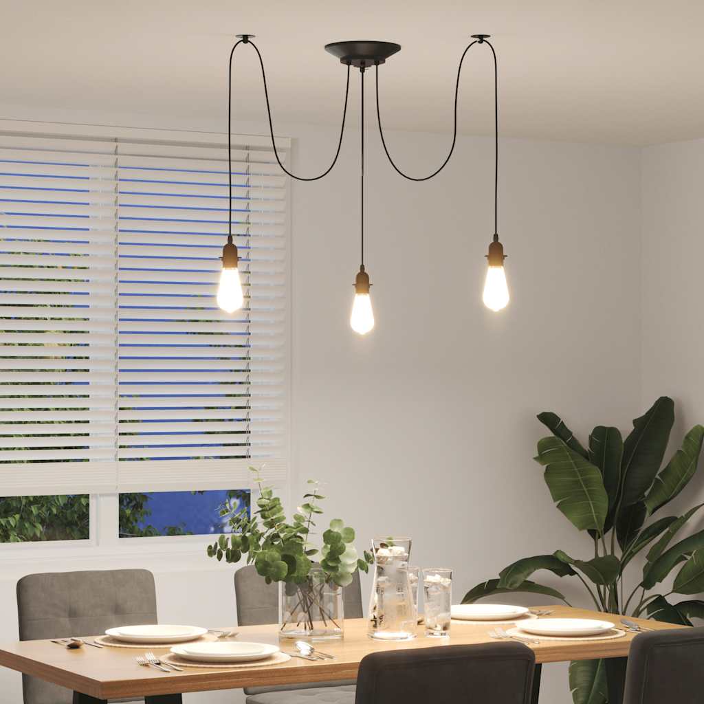 VidaXL Lampe suspendue avec 3 porte-lampes E27 noir métal - Image 4