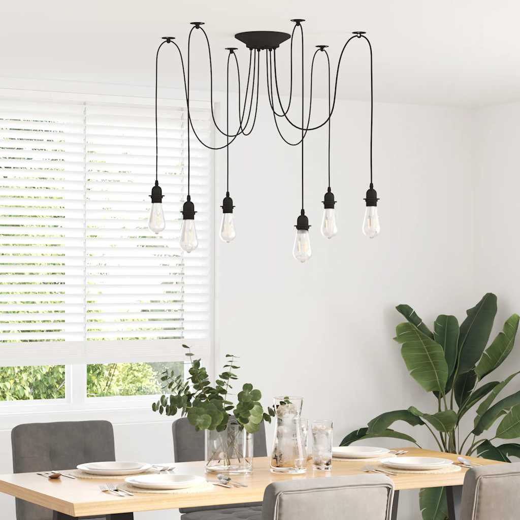 VidaXL Lampe suspendue avec 6 porte-lampes E27 noir métal - Image 3