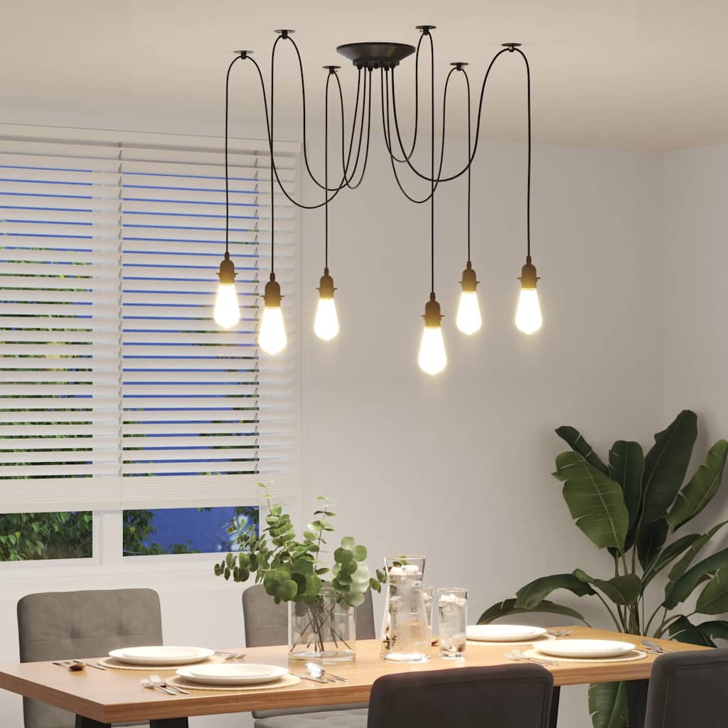 VidaXL Lampe suspendue avec 6 porte-lampes E27 noir métal - Image 4