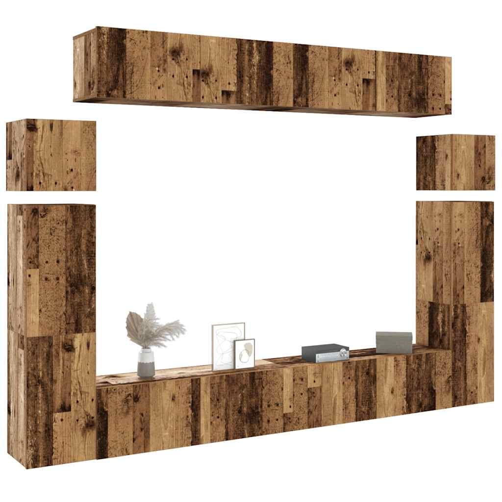 vidaXL Conjunto de mueble de TV 8 piezas montado la pared madera vieja