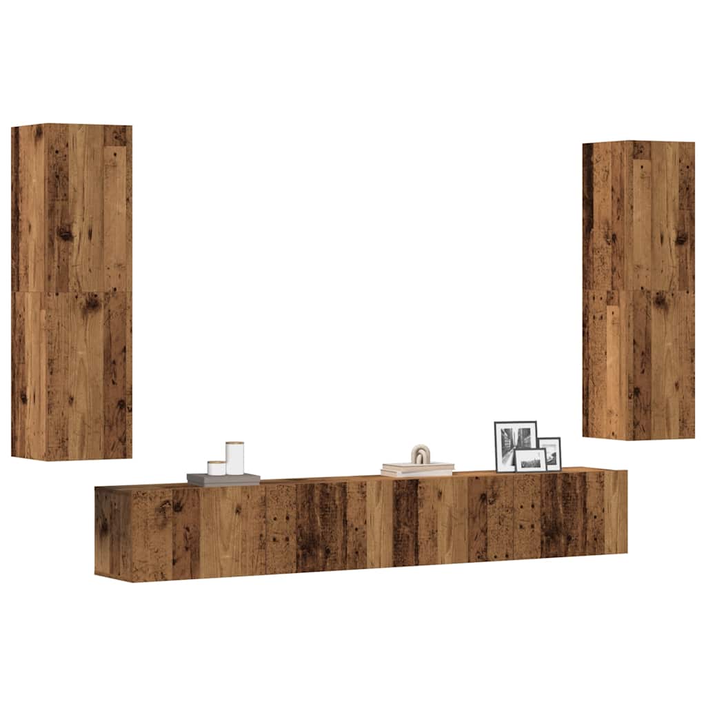 vidaXL Muebles de TV de pared 4 uds madera vieja madera de ingeniería