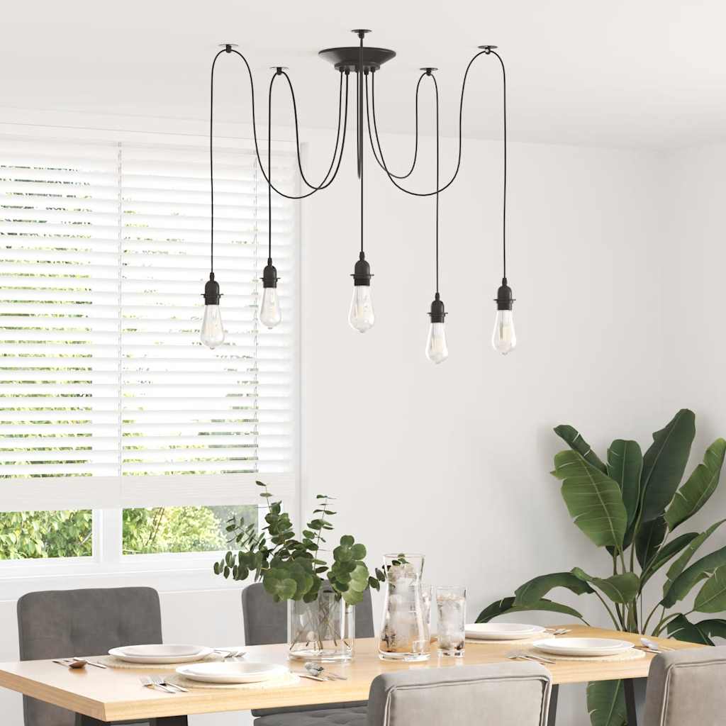 VidaXL Lampe suspendue avec 5 porte-lampes E27 noir métal - Image 3