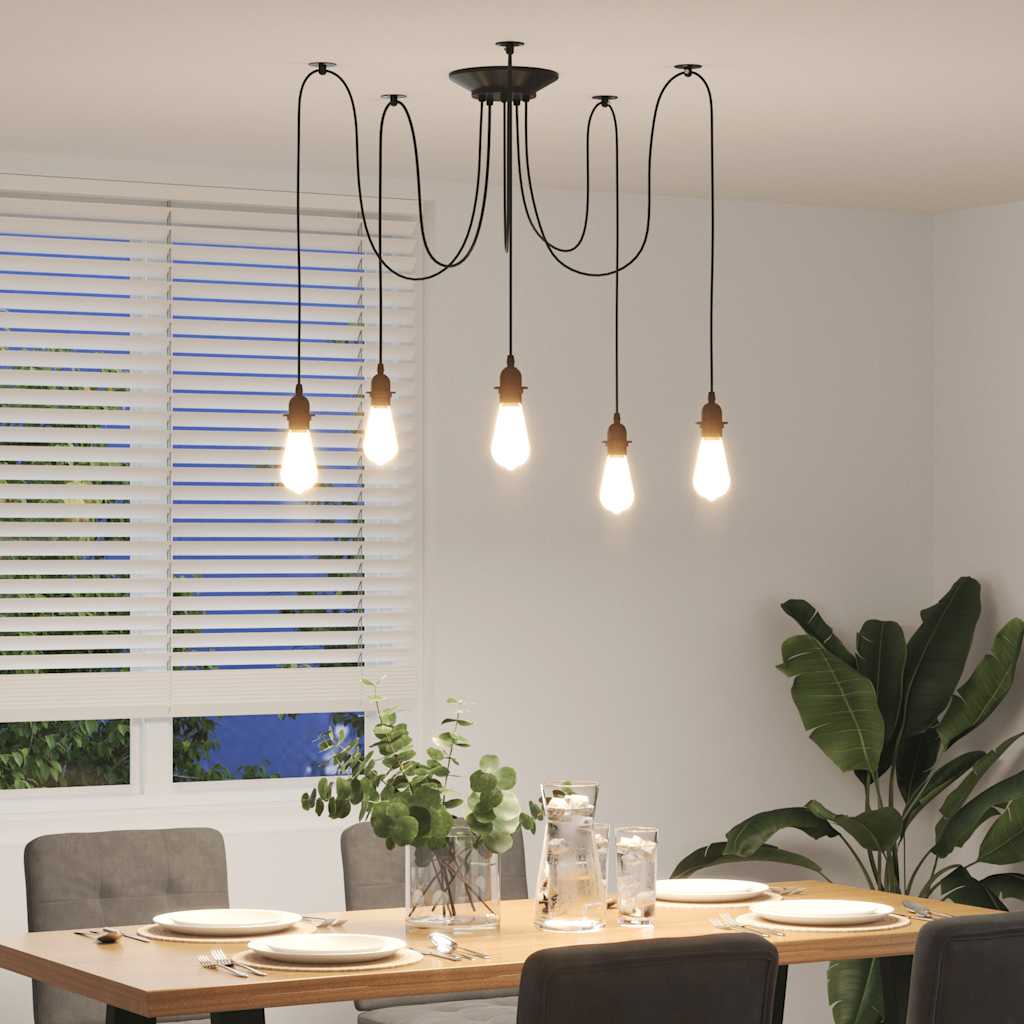 VidaXL Lampe suspendue avec 5 porte-lampes E27 noir métal - Image 4
