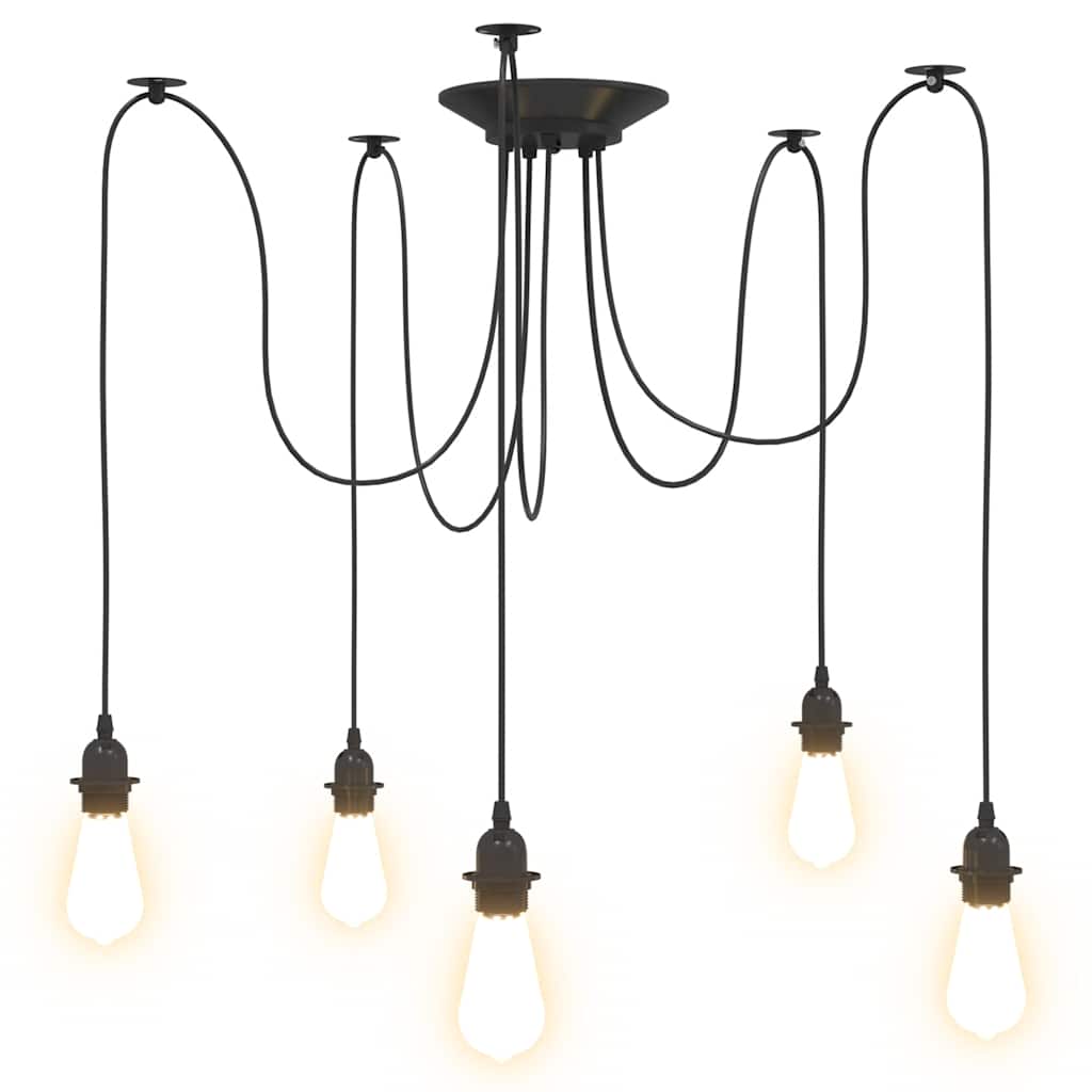 VidaXL Lampe suspendue avec 5 porte-lampes E27 noir métal - Image 6