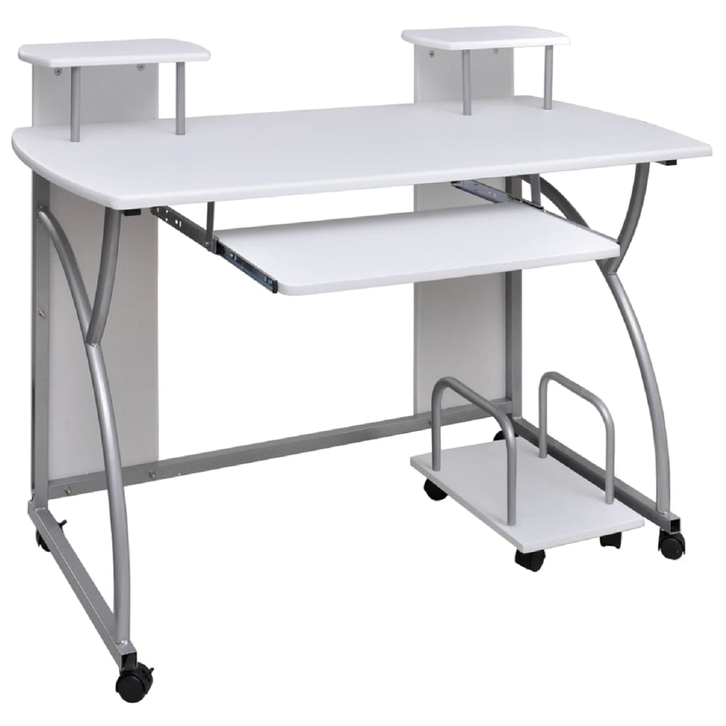 vidaXL Bureau d'ordinateur Blanc 110x52x88,5 cm Bois d’ingénierie