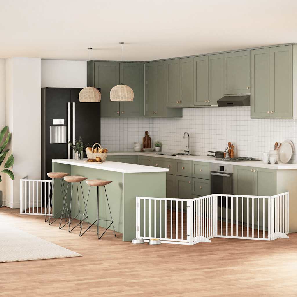 vidaXL Puerta de perros plegable 10 paneles madera álamo blanca 800 cm