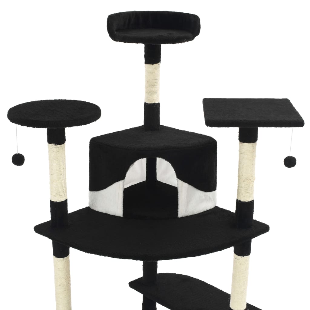 vidaXL Rascador para gatos con poste de sisal negro y blanco 203 cm - Image 4