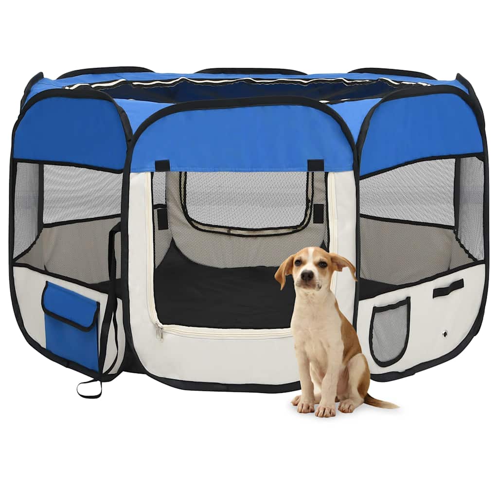 vidaXL Parque de perros plegable y bolsa transporte azul 110x110x58cm