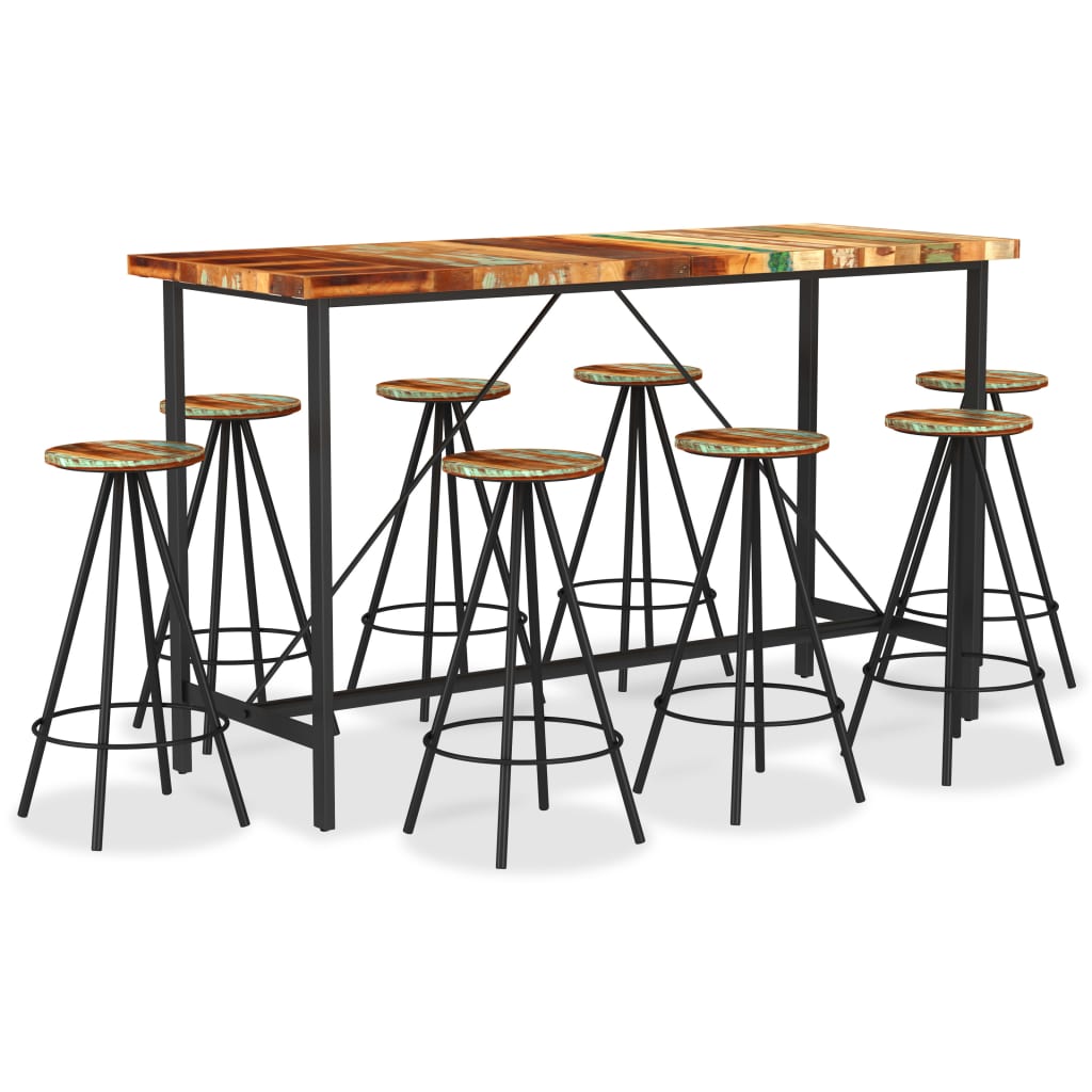 vidaXL Set de muebles de bar 9 piezas madera maciza reciclada