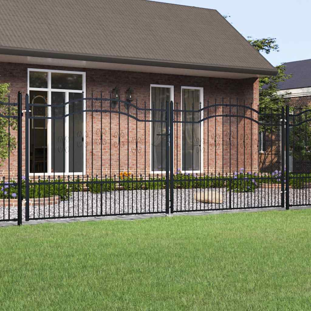 vidaXL Zauntor mit Speerspitze Schwarz 406 x 150 cm Pulverbeschichteter Stahl