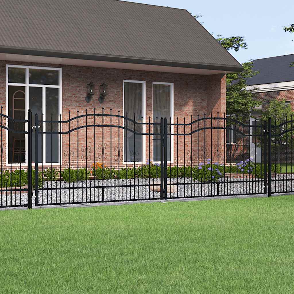 vidaXL Zauntor mit Speerspitze Schwarz 406 x 125 cm Pulverbeschichteter Stahl