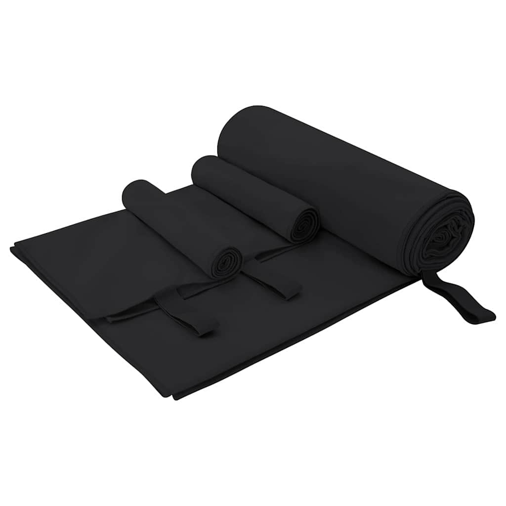 vidaXL Sporthandtuch Set 3 pcs Schwarz Polyester und Polyamid