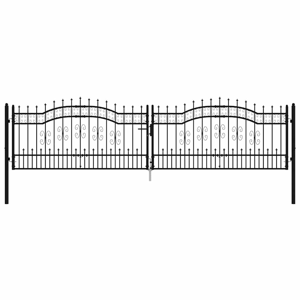vidaXL Zauntor mit Speerspitze Schwarz 406 x 100 cm Pulverbeschichteter Stahl - Image 3