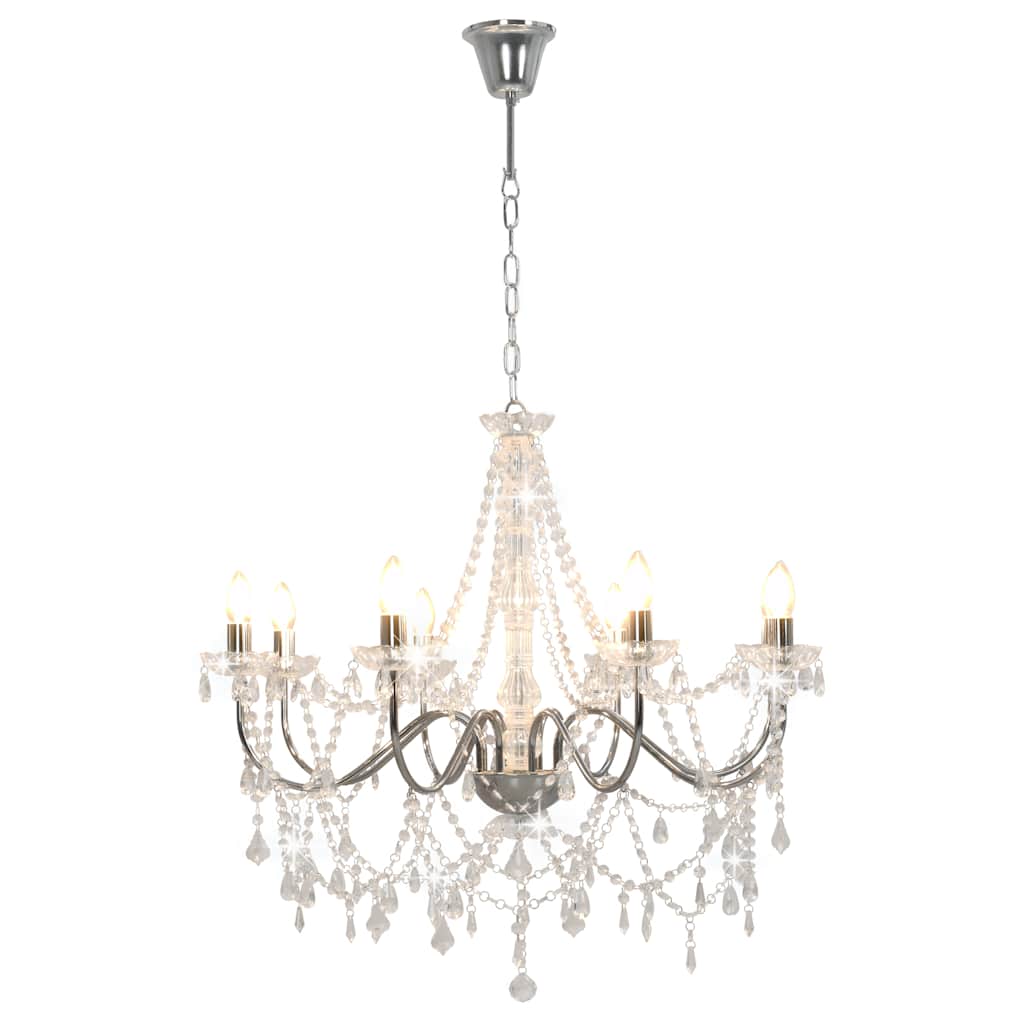 Lampadario Con Perline Argento 8 Lampadine E14