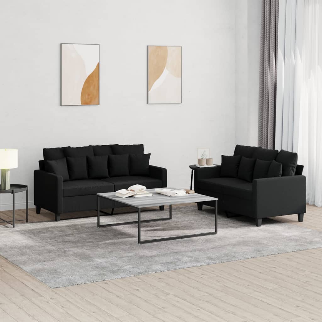 Set Di Divani 2 Pz Con Cuscini Nero In Tessuto