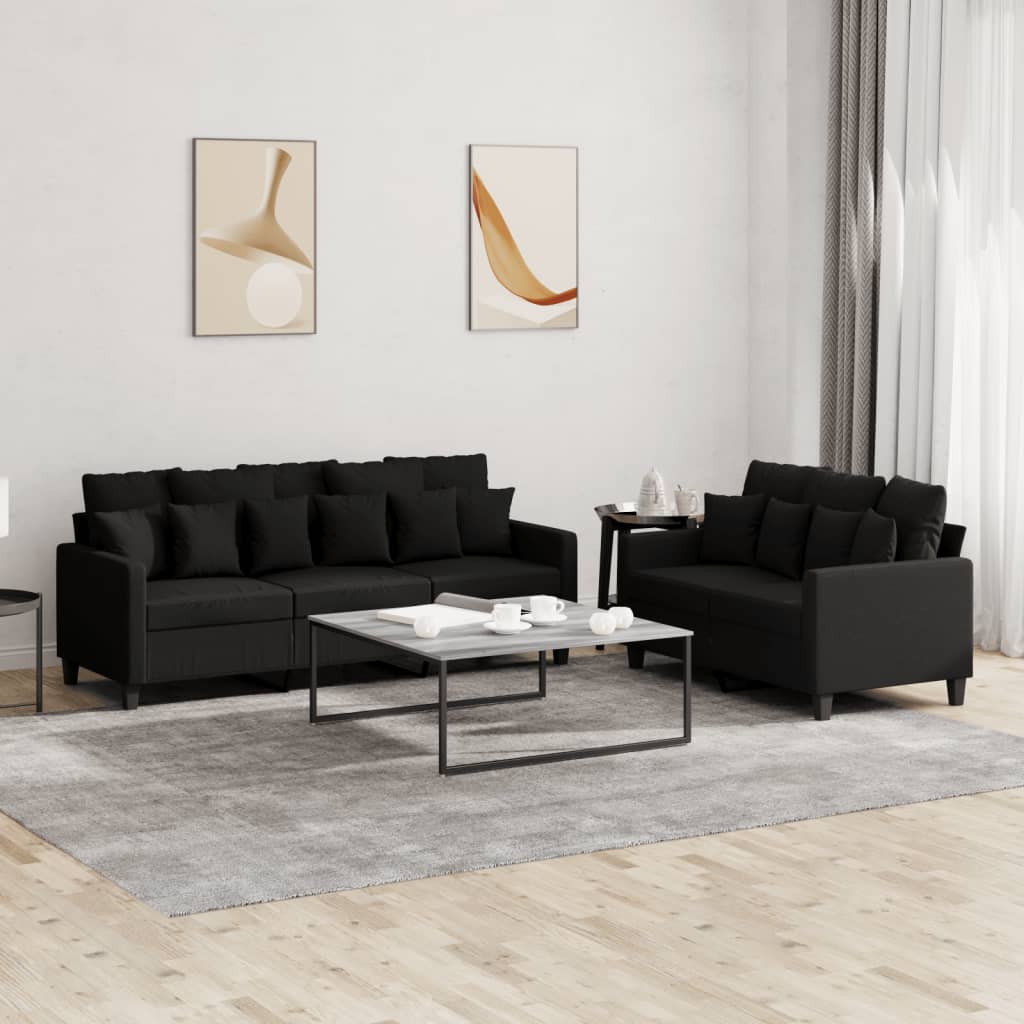 Set Di Divani 2 Pz Con Cuscini Nero In Tessuto