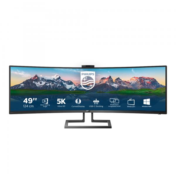 Philips Monitor Curvo 49 Led Va Superwide 32:9 5120x1440 5ms 450cdm, Hdmi/dp/usb, Webcam, Docking Station UsB-C, Multimediale
