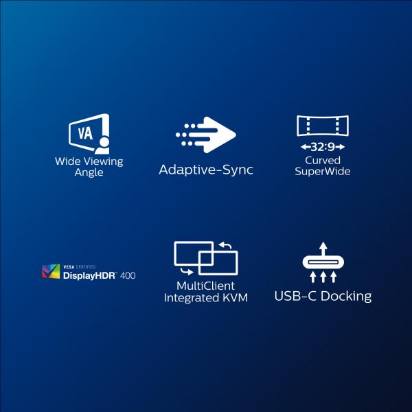 Philips Monitor Curvo 49 Led Va Superwide 32:9 5120x1440 5ms 450cdm, Hdmi/dp/usb, Webcam, Docking Station UsB-C, Multimediale - Image 3