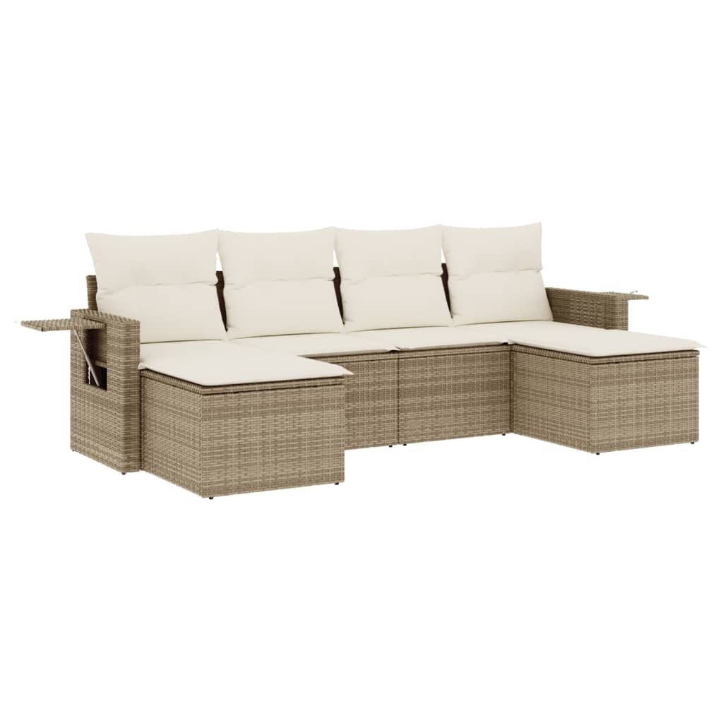 Set Divano Da Giardino 6 Pz Con Cuscini Beige In Polyrattan - Image 2
