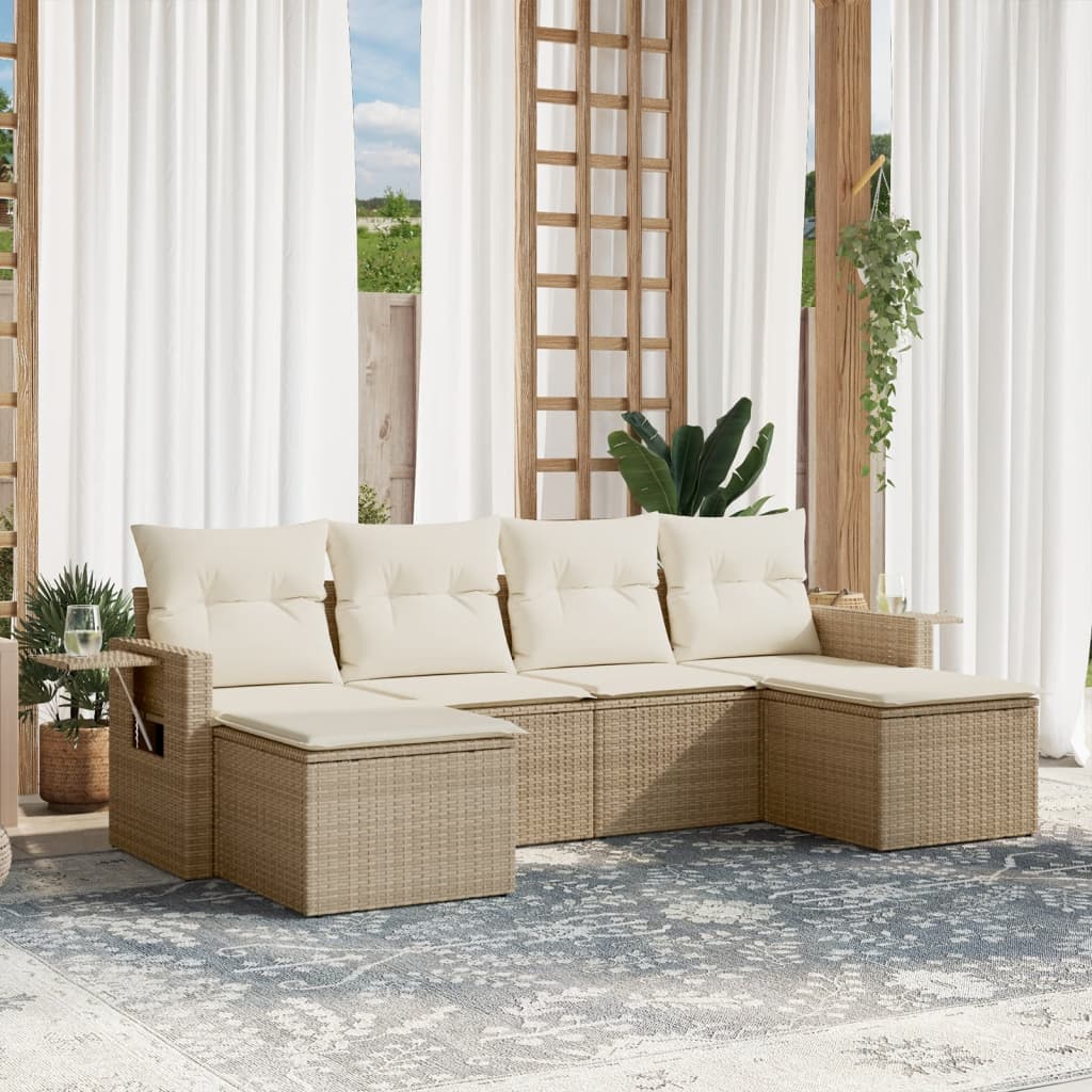 Set Divano Da Giardino 6 Pz Con Cuscini Beige In Polyrattan