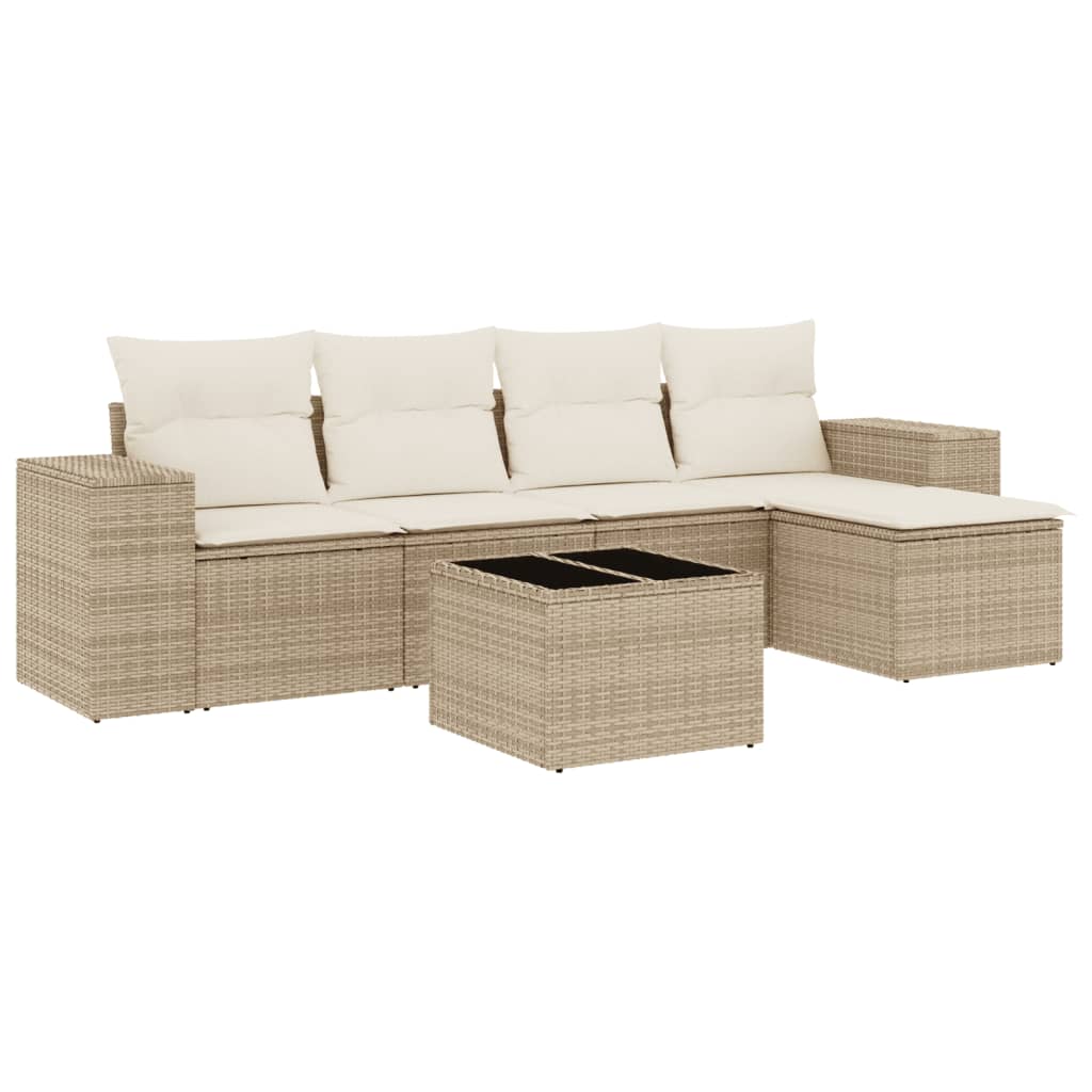 Set Divano Da Giardino 6 Pz Con Cuscini Beige In Polyrattan - Image 2