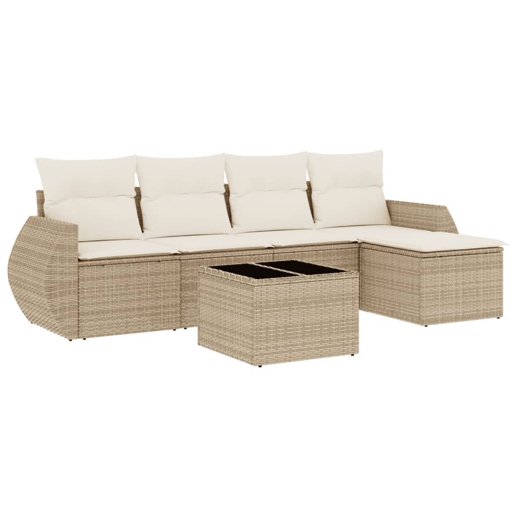 Set Divano Da Giardino 6 Pz Con Cuscini Beige In Polyrattan - Image 2