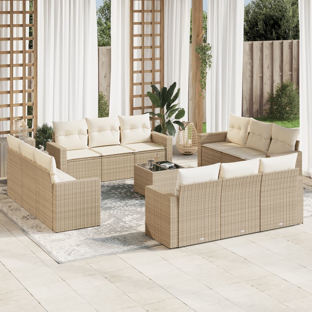 Set Divano Da Giardino 13 Pz Con Cuscini Beige In Polyrattan
