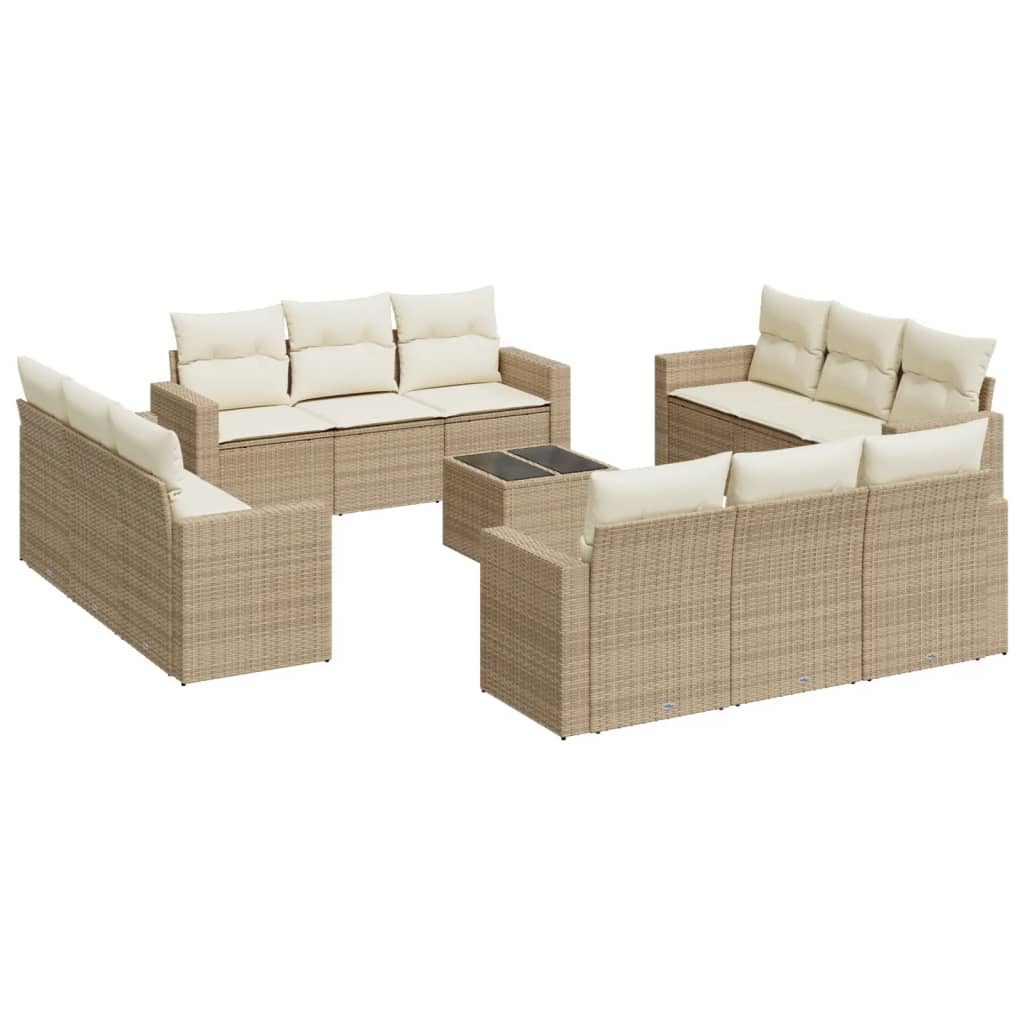 Set Divano Da Giardino 13 Pz Con Cuscini Beige In Polyrattan - Image 2