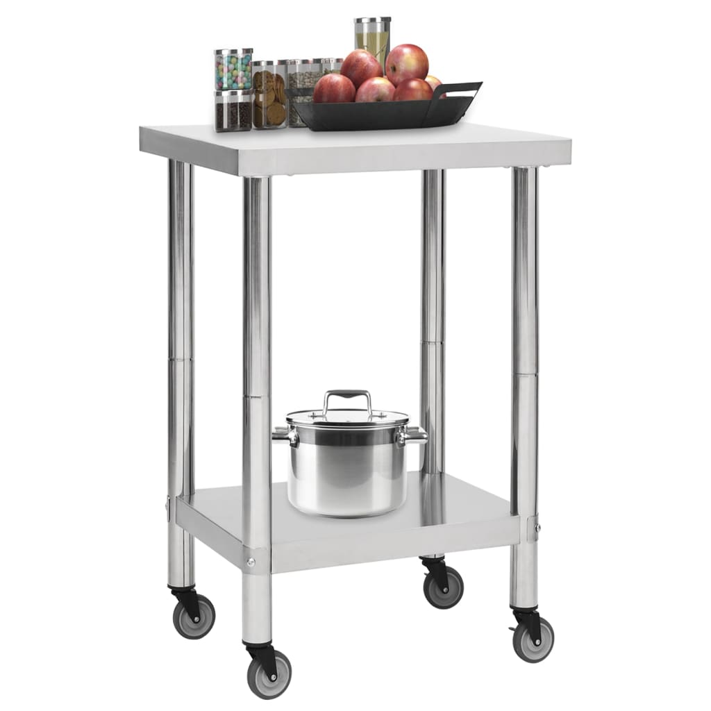 Tavolo Da Lavoro Cucina Con Ruote 60x60x85 Cm In Acciaio Inox