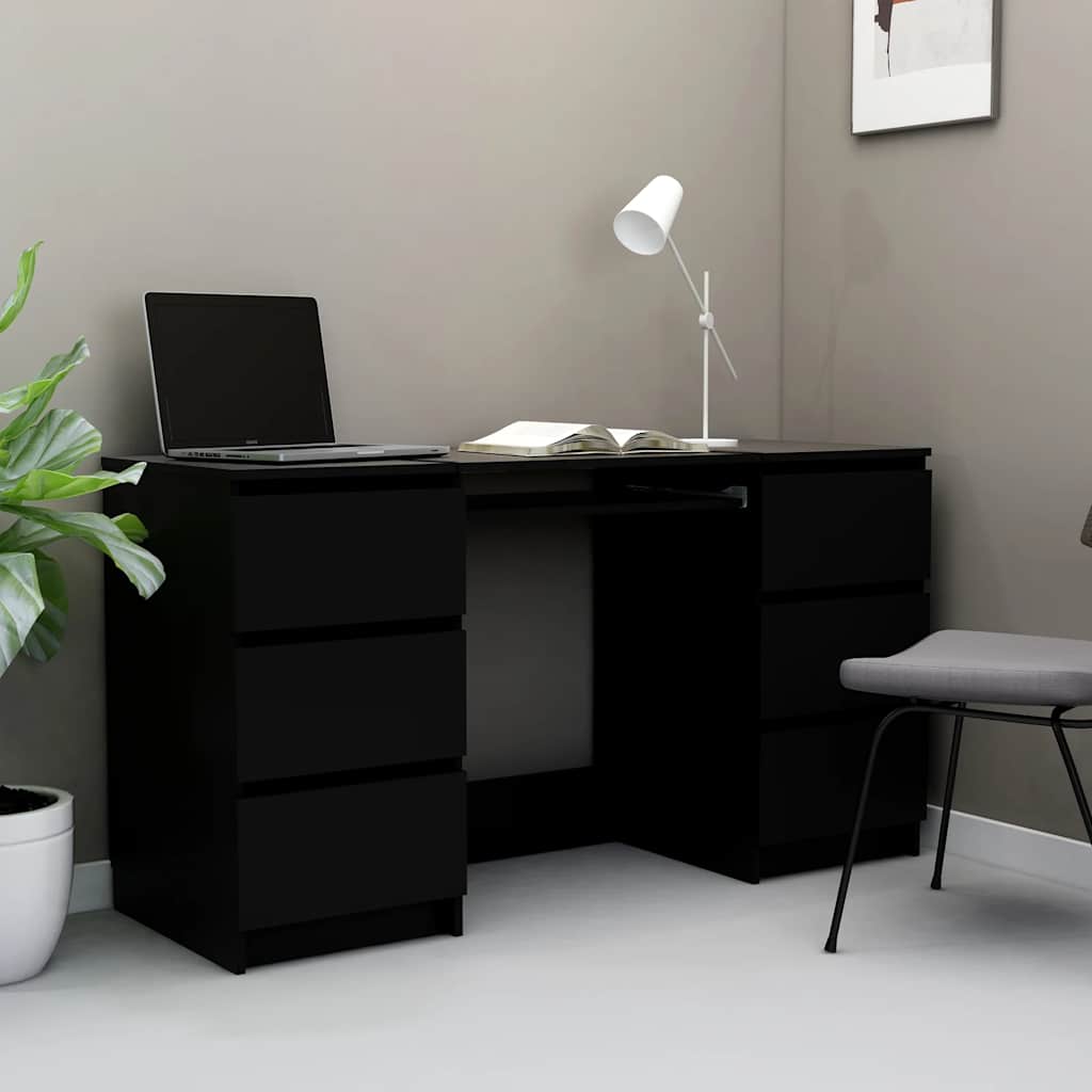 Scrivania Nera 140x50x77 Cm In Legno Multistrato