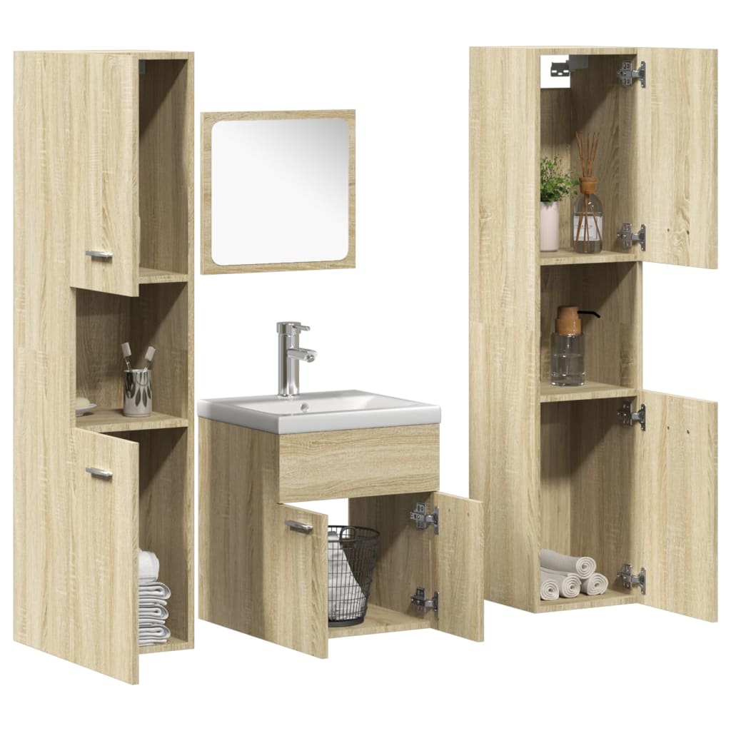 Set Mobili Da Bagno 5 Pz Rovere Sonoma In Legno Multistrato