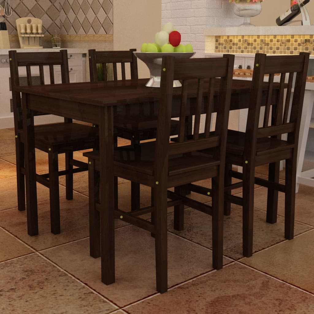 Set Tavolo Da Pranzo Con 4 Sedie Marrone